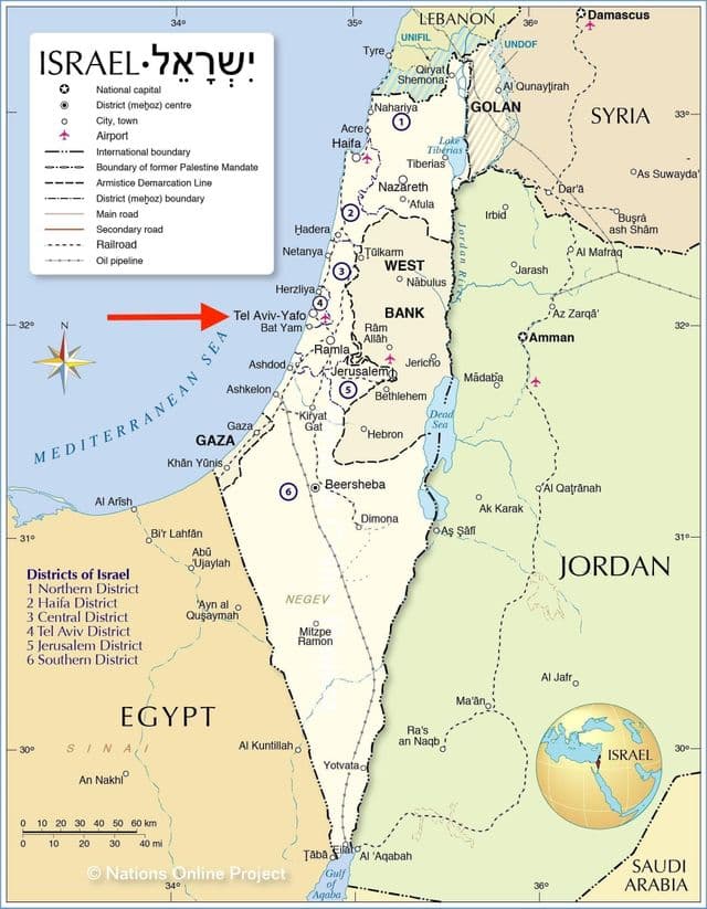 Tel Aviv on Israel map