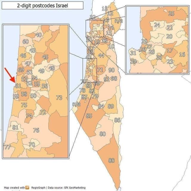 Tel Aviv zip codes map