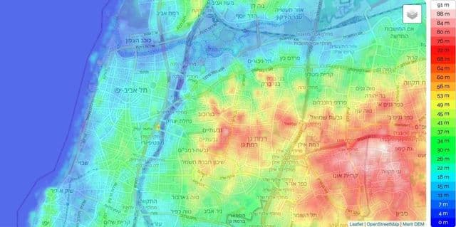 Tel Aviv elevation map